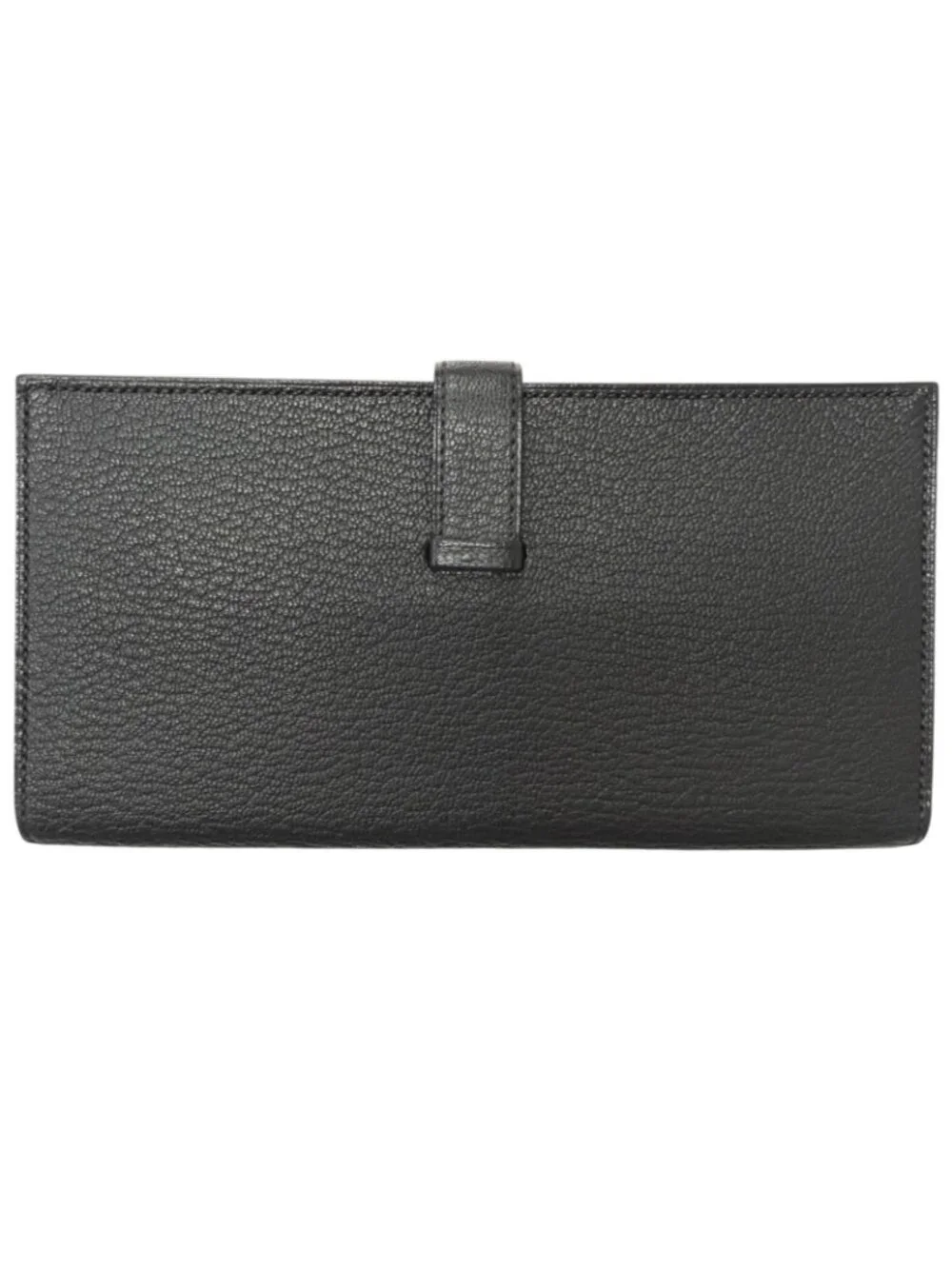 Hermes Bearn Souffle Chevre Logo Gold Wallet Leather Black
